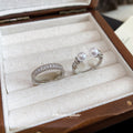 Silver Dual Pearl Open Ring CZ Pave Band Two Piece Set view 2