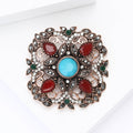 Vintage Round Brooch with Red and Turquoise Crystal Accents view 4
