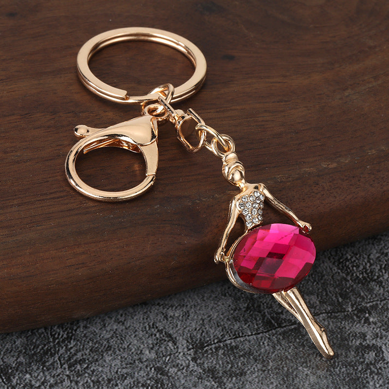 Ballet Girl Gemstone Metal Keychain Princess Style Bag Charm