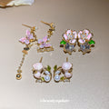 Pastel Flower and Butterfly Drop Earrings with Pearls view 3