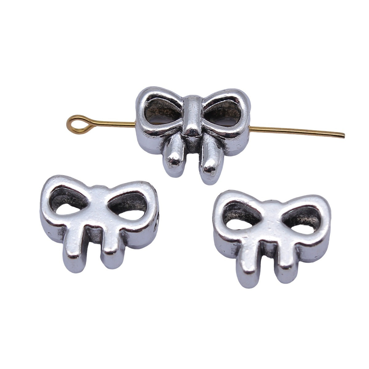 14x12x6.8mm 3g Antique Silver Zinc Alloy Bowknot Through Hole Butterfly Beads for DIY Bracelet Jewelry Making