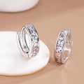 Silver Channel Set Square Clear CZ Mini Huggie Hoop Earrings view 1