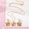 Gold Tone Butterfly Resin Pressed Flower Necklace Earring and Set Options view 5