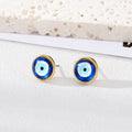 Gold and Silver Tone Round Blue Evil Eye Stud Earrings view 2