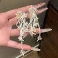 Pastel Flower Tassel Earrings with Long Beaded Strands view 11