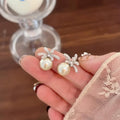 Silver Tone Crystal Flower Pearl Stud Earrings Fashion Jewelry view 6