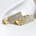 Gold Tone Rectangular Pave Clear Crystal Hoop Earrings view 2