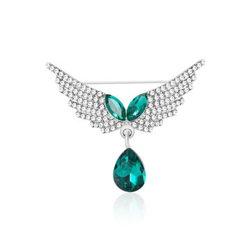 Crystal Wing Brooch With Teardrop Dangle in Five Colors