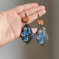 Blue Daisy Floral Print Wooden Teardrop Hook Earrings view 1