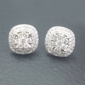 Silver Cushion Double Halo Clear Stud Earrings Alloy view 2