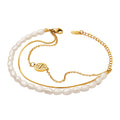 Triple Layer Pearl Fu Charm Bracelet Gold Freshwater view 5