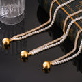 Gold Split Zircon And Imitation Pearl Necklace Matte Ball Pendant view 2