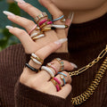 Enamel and Crystal Open Rings in Seven Gold Tone Color Styles view 3