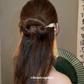 Gold Tone White Petal Hair Stick With Pearl Like Chain Drops view 3