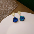 Blue Iridescent Irregular Round Gold Tone Dangle Earrings view 3