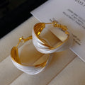 Gold Tone Twisted Resin Hoop Earrings in Brown and Burgundy view 4