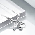 Silver Openwork Butterfly Black Drop Pendant Necklace view 3