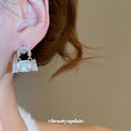 Silver Tone Crystal Handbag Stud Earrings With Square Drops view 3