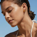 Triple Arc Hoop Stud Earrings in Polished Gold Tone view 1