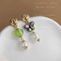Asymmetric Glass Bubble Butterfly Drop Earrings Gold Tone view 6