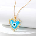 Gold Tone Pearl Edge Heart Resin Evil Eye Pendant Necklaces view 3