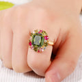 Olive Green Rectangular Statement Ring With Multicolor Halo view 2
