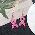 Pink Awareness Ribbon Dangle Hook Earring Pair with Metal Hooks view 2