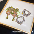 Floral Crystal Drop Earrings in Silver or Green Gold Tone view 1
