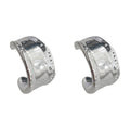 Silver Wide C Shape Half Hoop Stud Earrings Textured view 5