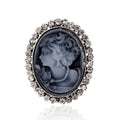 Gold Tone Silver Tone Woman Portrait Crystal Two Designs Metal Brooch Pin 4 x 4.8 cm 4 x view 6