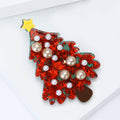Red Christmas Tree Brooch with Pearls Crystals and Yellow Star view 4