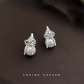Silver Pearl Gourd Twist Rope Bow Clip And Stud Earrings view 7