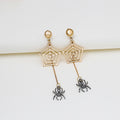 Gold Spiderweb and Black Spider Chain Dangle Earrings view 4