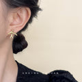 Gold Tone Swallow Bird Stud Earrings Textured Mini Pair view 2