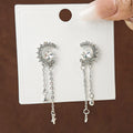 Silver Crescent Moon Star Crystal Chain Drop Earrings view 4