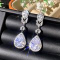 Silver Teardrop Halo CZ Leaf Drop Earrings Clear Dangle view 3