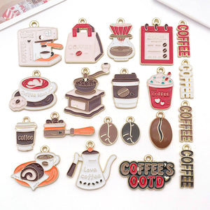 Coffee Shop Enamel Charms on Gold-Tone Alloy, 41 Designs and Packs