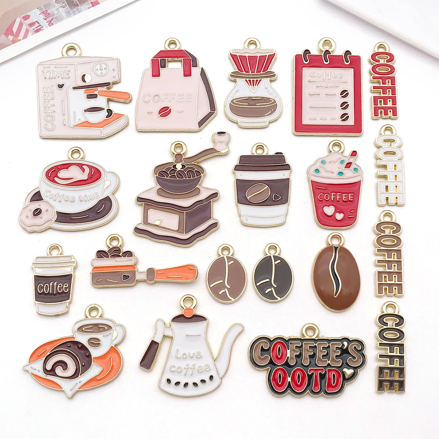 Enamel Zinc Alloy Coffee Milk Tea Cup Charm Pendant for DIY Keychain Necklace Bag Charm