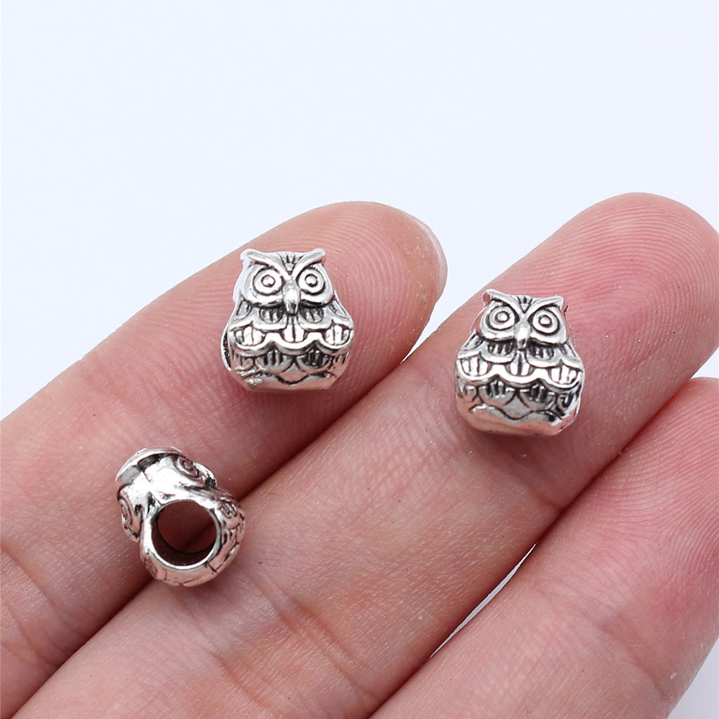 10x9mm 1.8g Antique Silver Zinc Alloy Owl Large Hole Cat Beads for DIY Necklace Bracelet Making