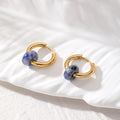 Gold Tone Huggie Earrings with Natural Stone Donut Beads view 10