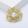 Layered Metal Flower Brooch With Pearl Center in Three Finishes view 6