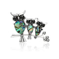 Three Owl Brooch With Iridescent Shell Effect Bodies view 1