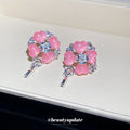 Pink Flower Clip-On Earrings With Silver Tone Dangles view 2