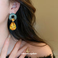 Teal Crystal Semicircle Champagne Teardrop Statement Earrings view 3