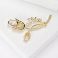 Gold Tone Tulip Stem Brooch With Clear Faceted Stones view 3