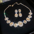 Silver Tone Champagne And Clear Oval Crystal Collar Necklace Earring Set view 6