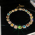 Crystal Halo Link Choker Necklace Round Square Variants view 8