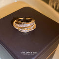 Gold Tone Multirow Open Ring With Crossing Baguette Crystal Bands view 4
