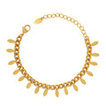 Gold Silver Curb Chain Bracelet with Dangling Oval Leaf Charms view 5