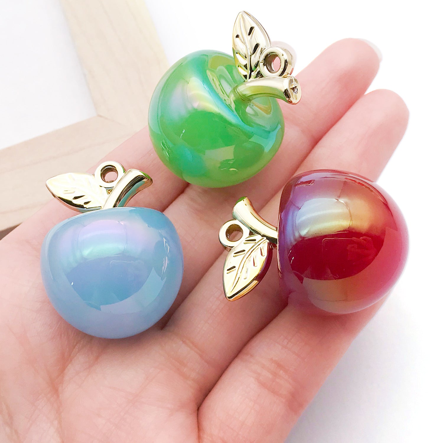 UV Iridescent Acrylic 3D Apple Charm Pendant for DIY Bracelet Necklace Keychain